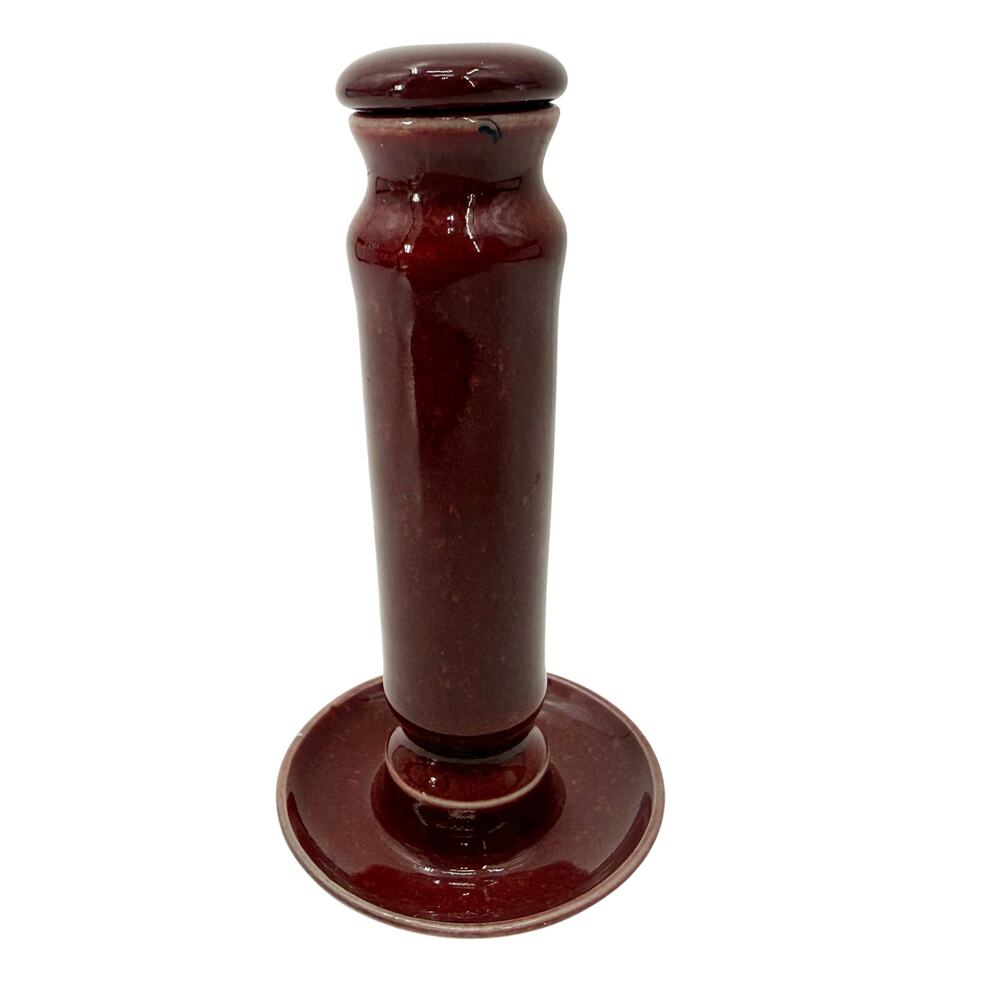 vintage burgundy red Ceramic Oil Lamp studio art pottery vase 6" tall Johnny
